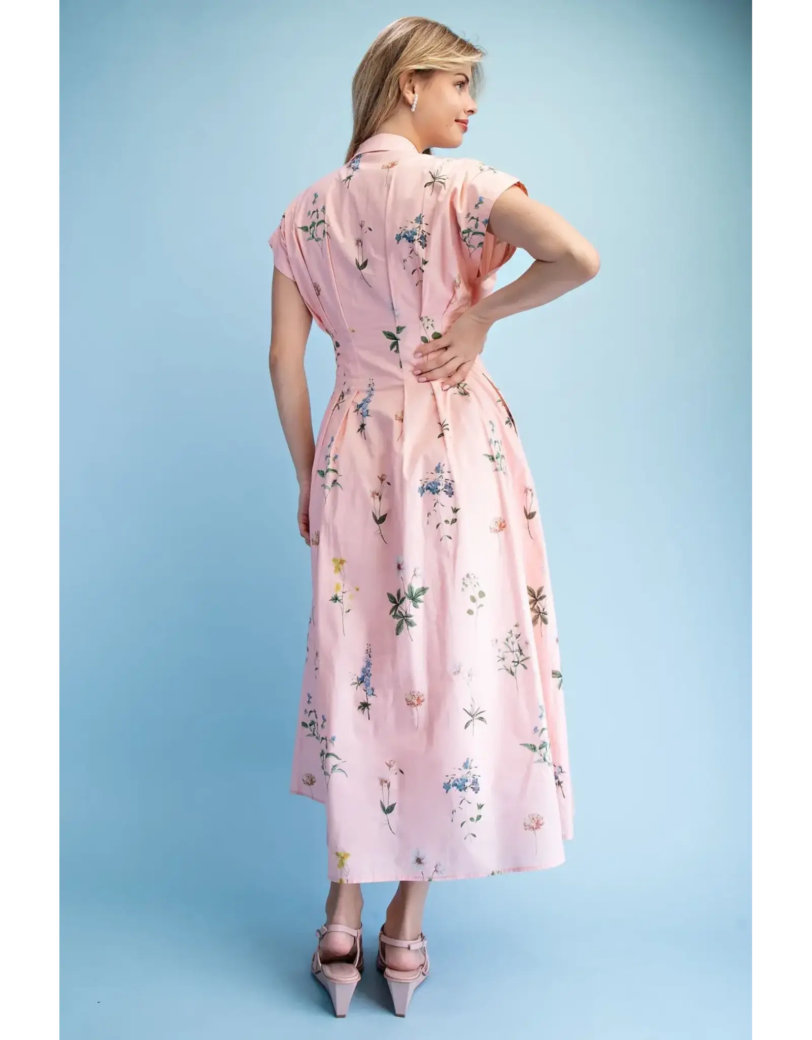 Ella Floral Midi Shirt Dress Powder Pink