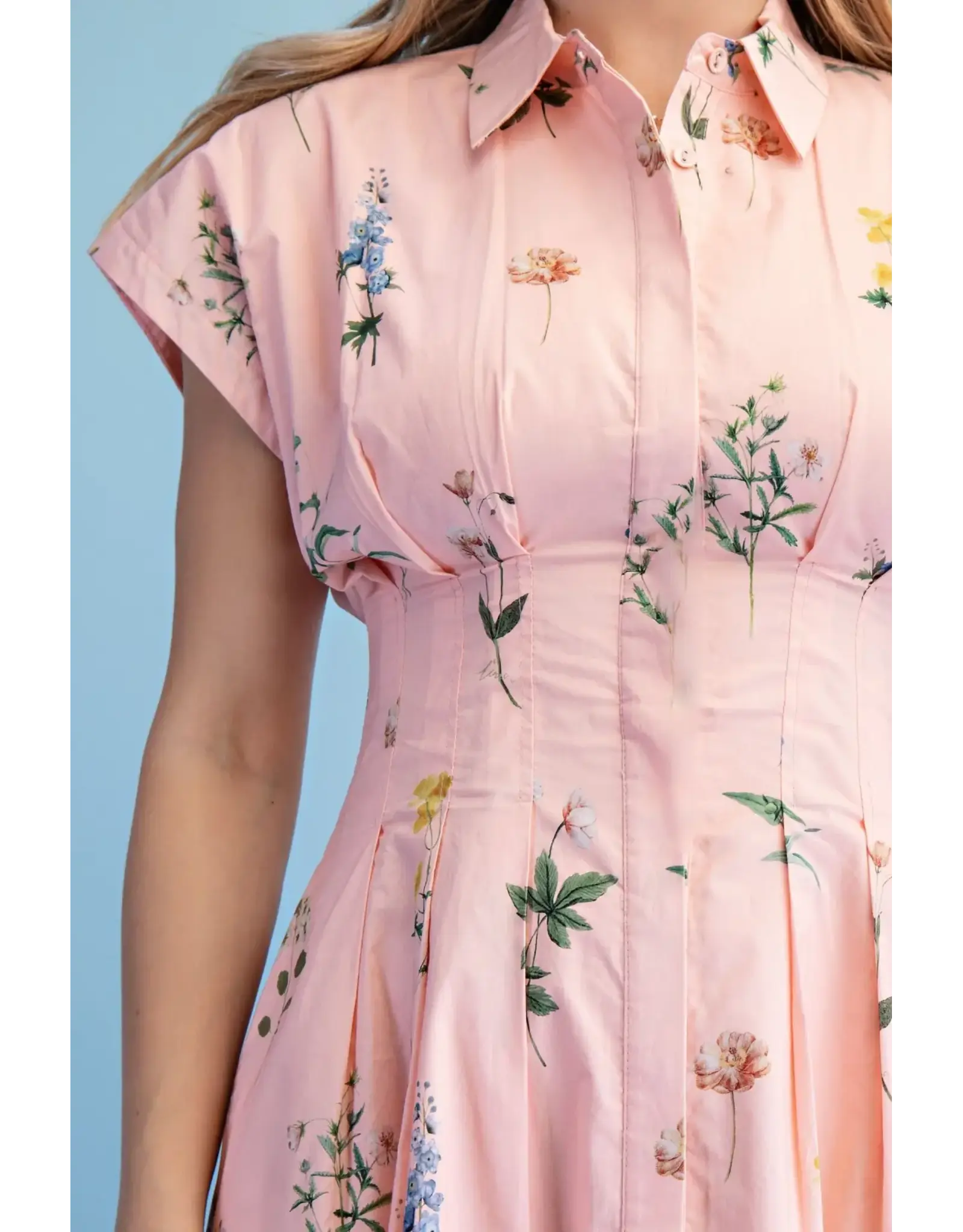 Ella Floral Midi Shirt Dress Powder Pink