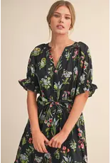 Megan Floral Belted Ruffle Tiered Dress Black