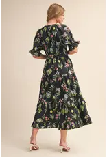 Megan Floral Belted Ruffle Tiered Dress Black