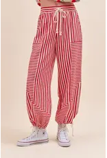 Berry Relaxed Stripe Harem Pants Red