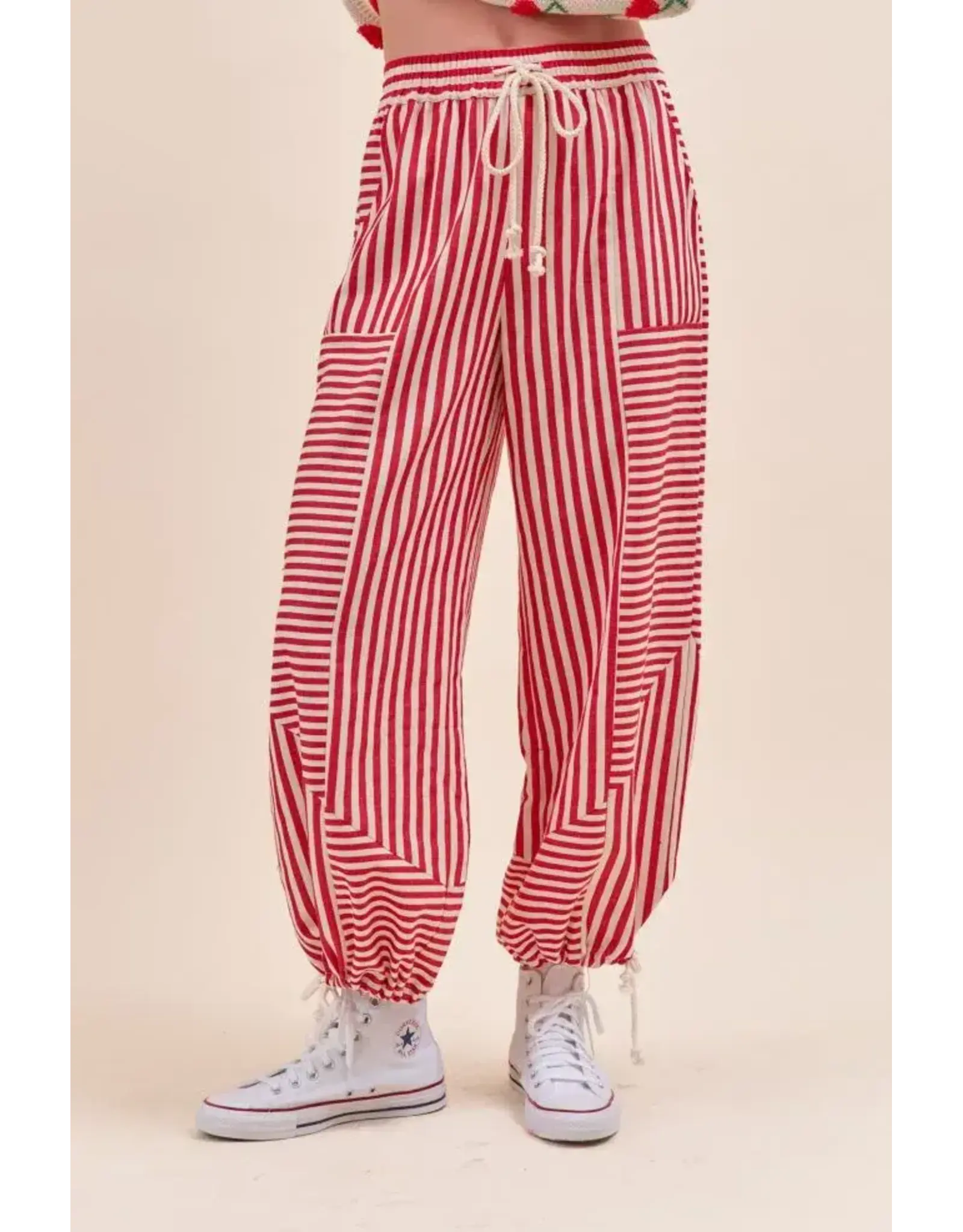 Berry Relaxed Stripe Harem Pants Red