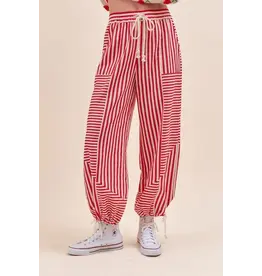 Berry Relaxed Stripe Harem Pants Red