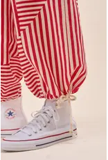 Berry Relaxed Stripe Harem Pants Red
