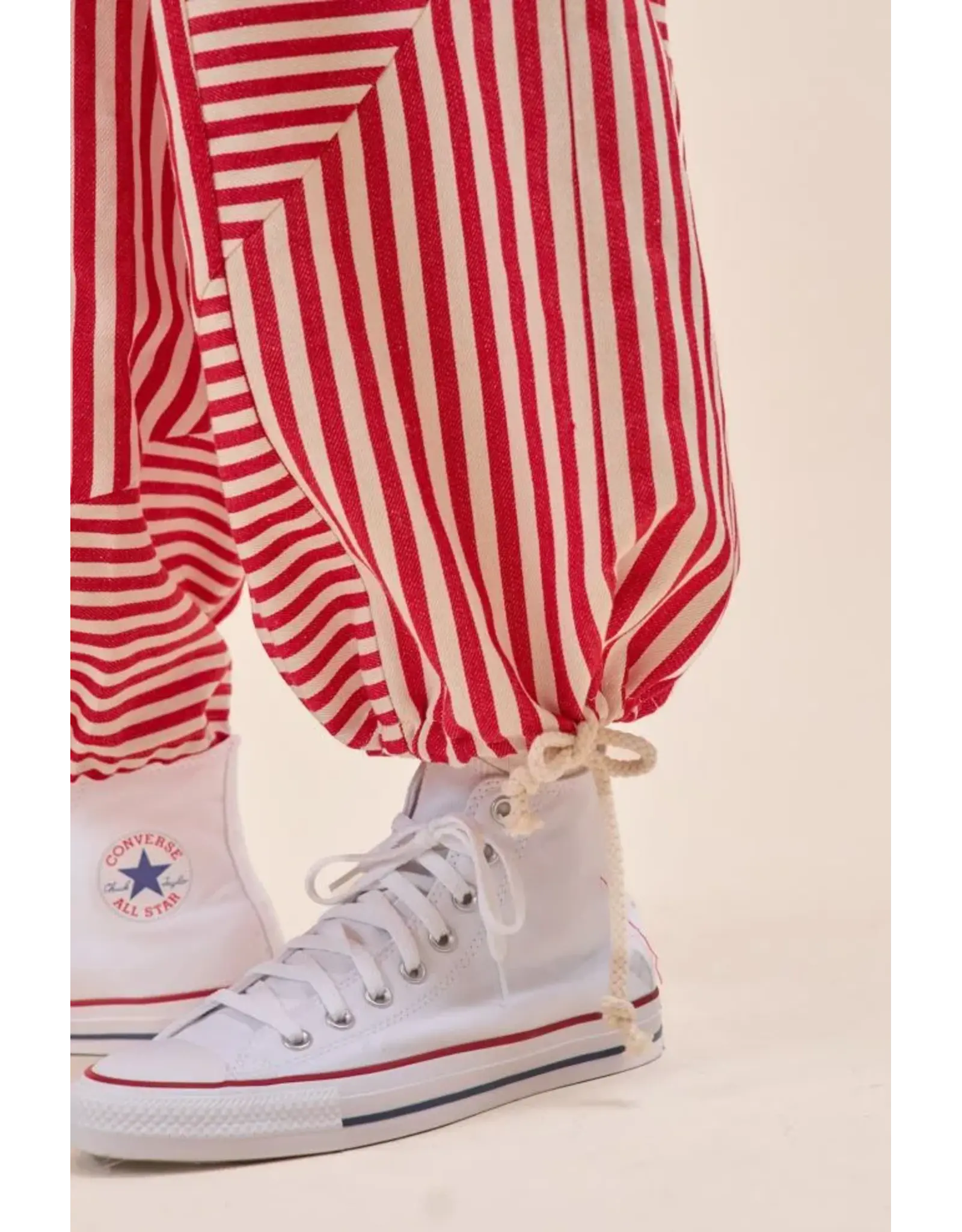 Berry Relaxed Stripe Harem Pants Red