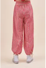 Berry Relaxed Stripe Harem Pants Red