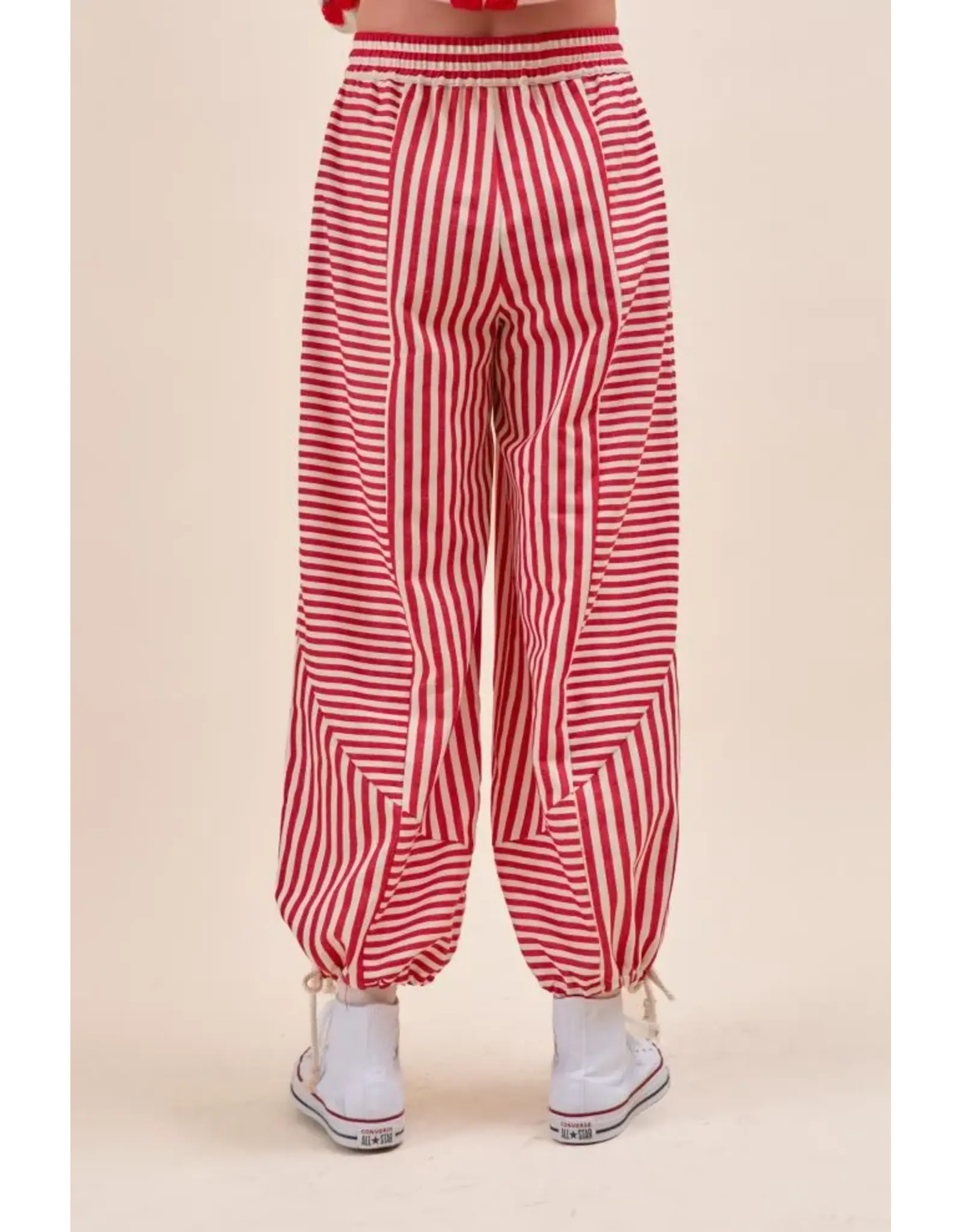 Berry Relaxed Stripe Harem Pants Red