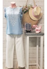 Dear John Denim Dear John Nicola Sleeveless Embroidered Henley Top Carolina Blue