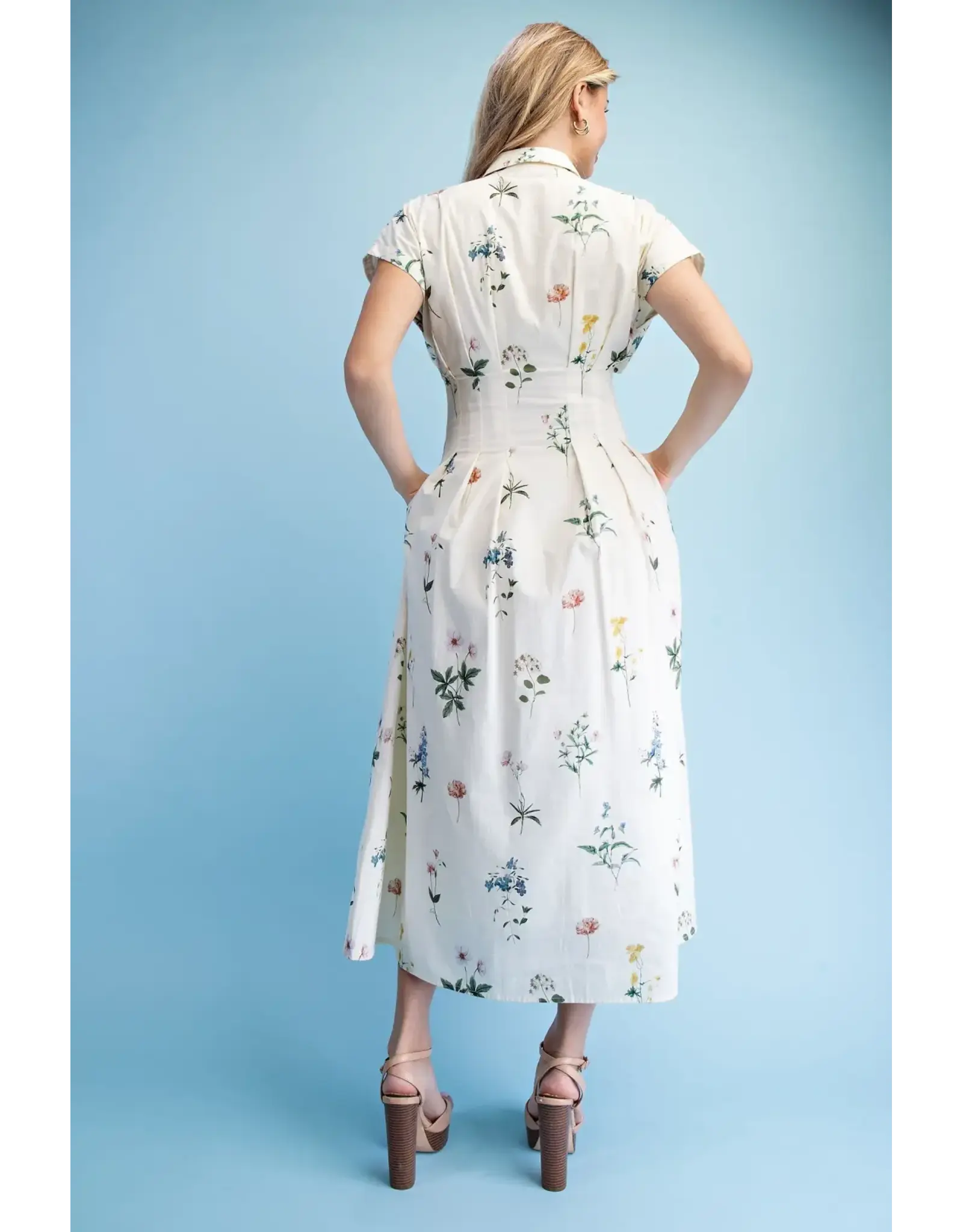 Ella Floral Midi Shirt Dress Vanilla Mix