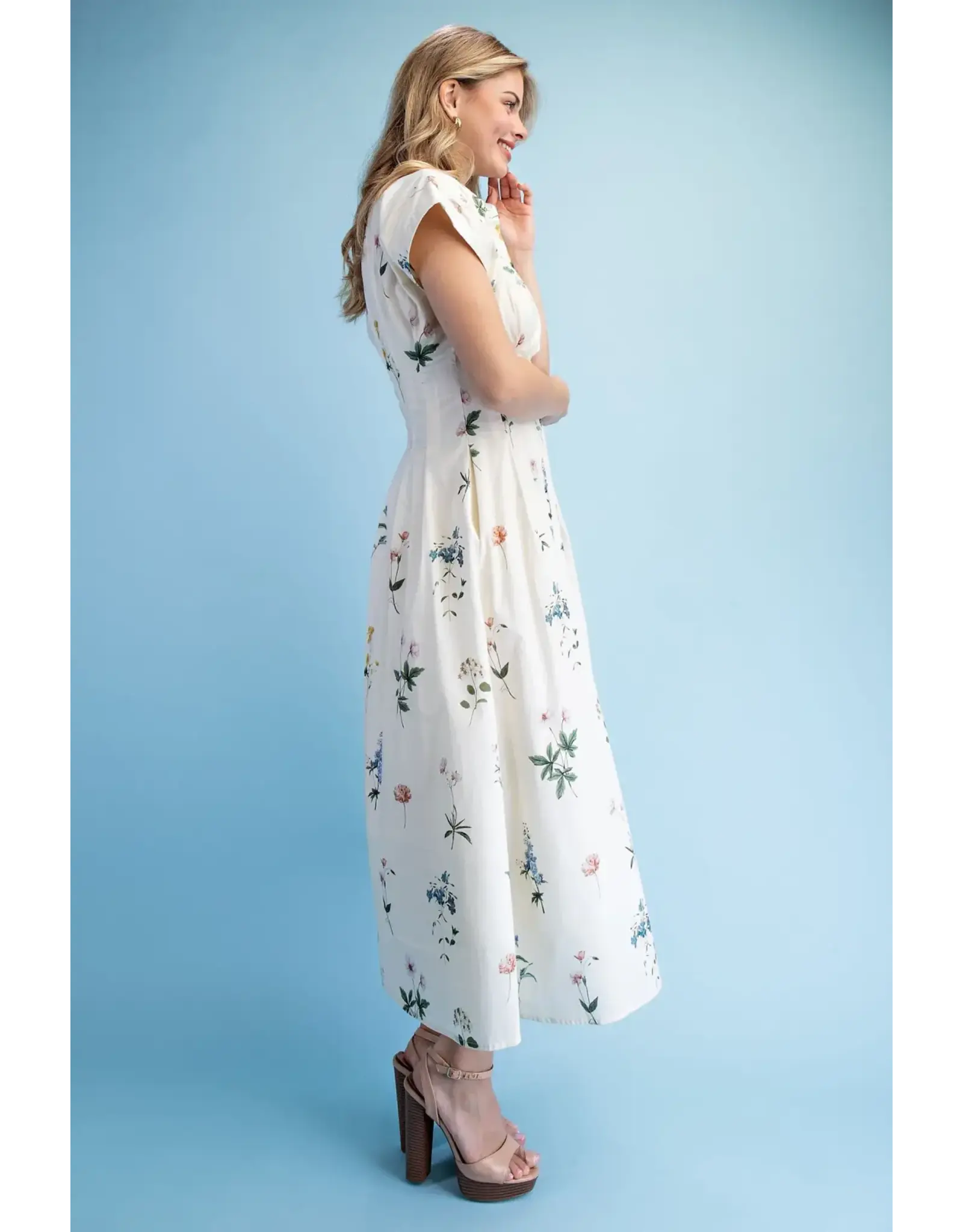 Ella Floral Midi Shirt Dress Vanilla Mix