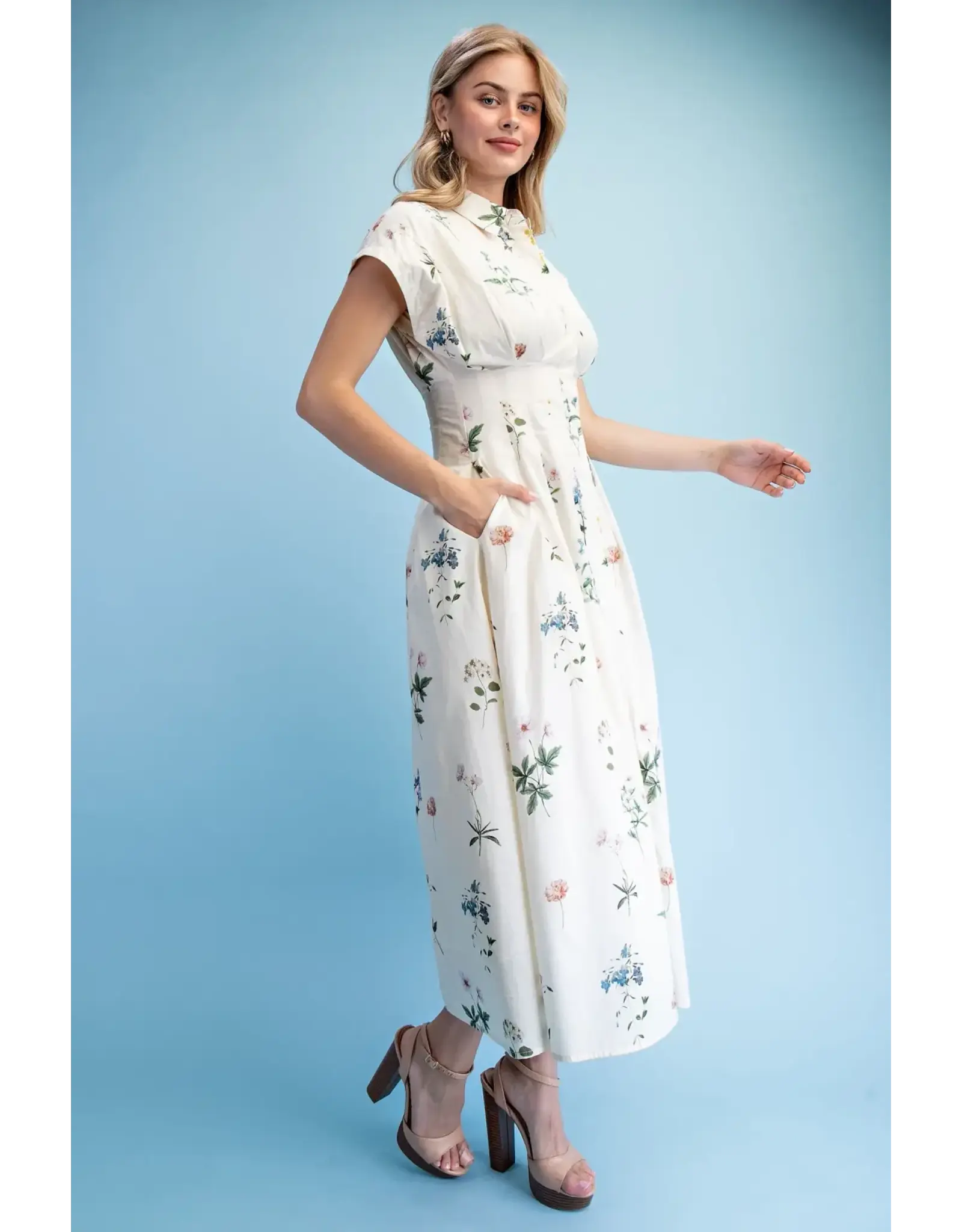 Ella Floral Midi Shirt Dress Vanilla Mix