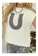 Cara Crochet Horseshoe Knit Sweater