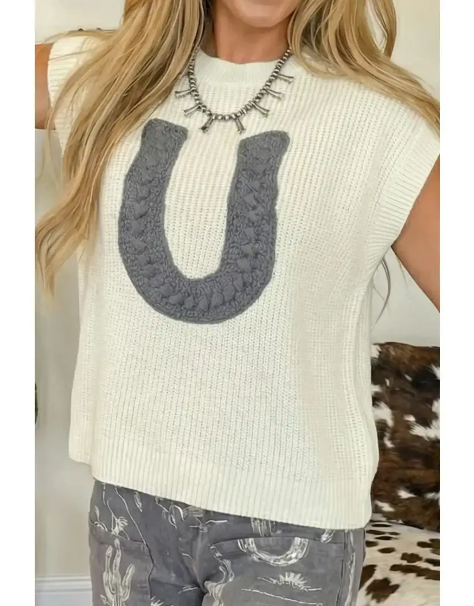 Cara Crochet Horseshoe Knit Sweater