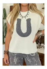 Cara Crochet Horseshoe Knit Sweater