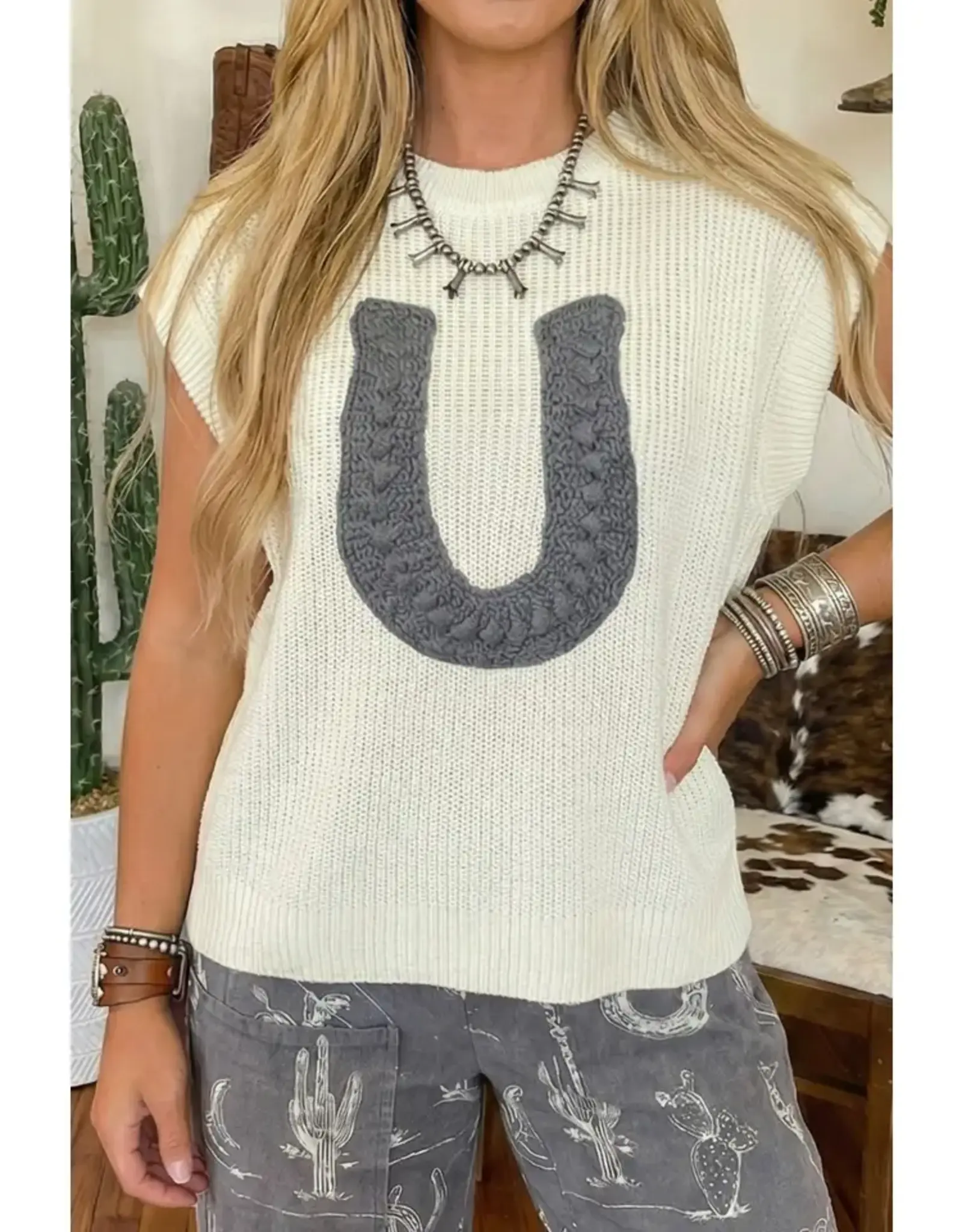 Cara Crochet Horseshoe Knit Sweater
