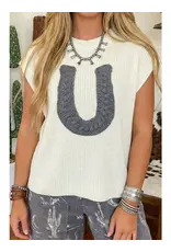 Cara Crochet Horseshoe Knit Sweater