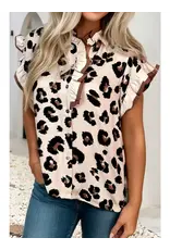Leah Leopard Ruffle Sleeve Blouse