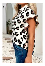 Leah Leopard Ruffle Sleeve Blouse