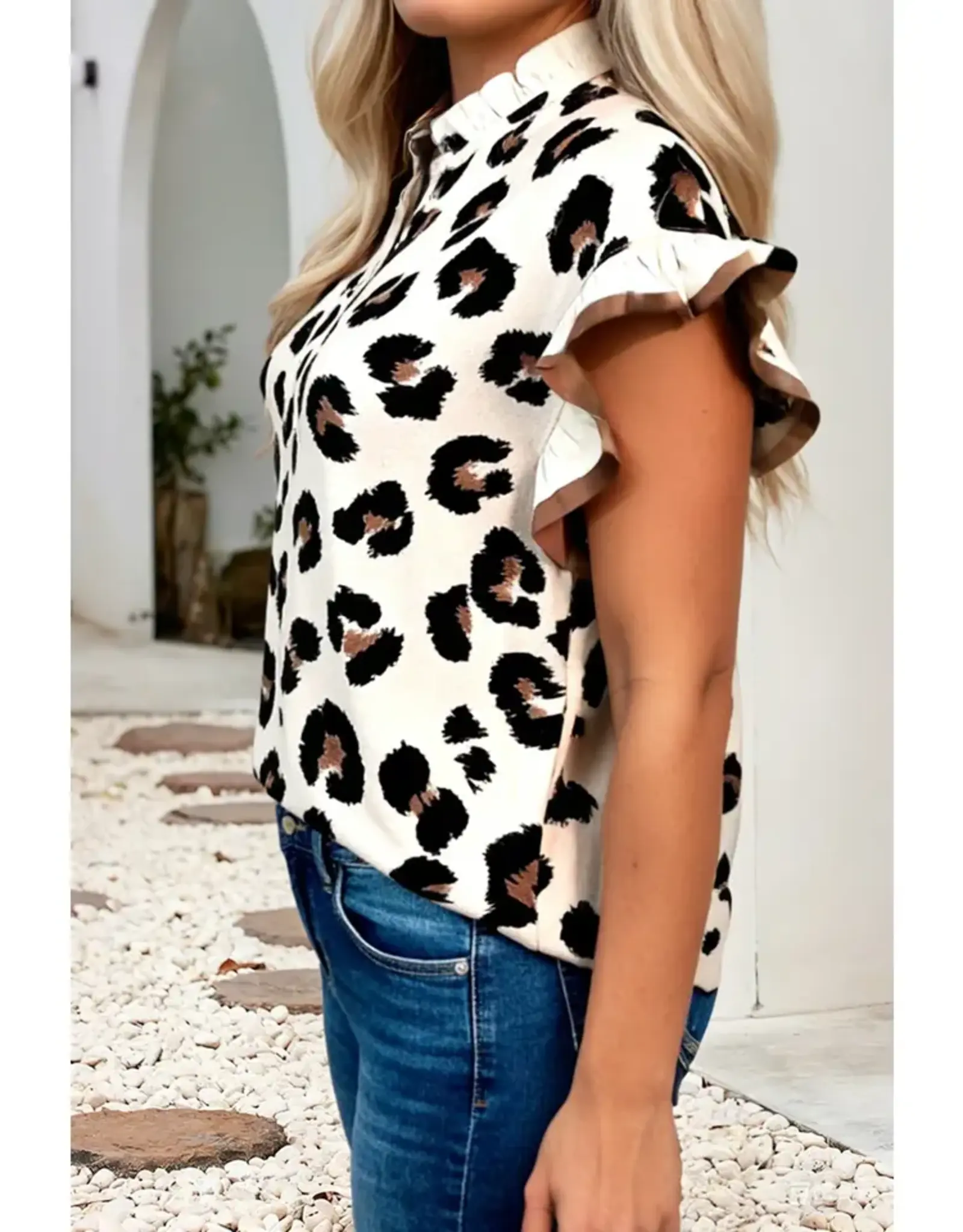 Leah Leopard Ruffle Sleeve Blouse