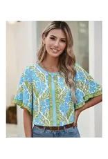 Francie Floral Print Turquoise Top