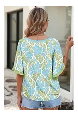 Francie Floral Print Turquoise Top