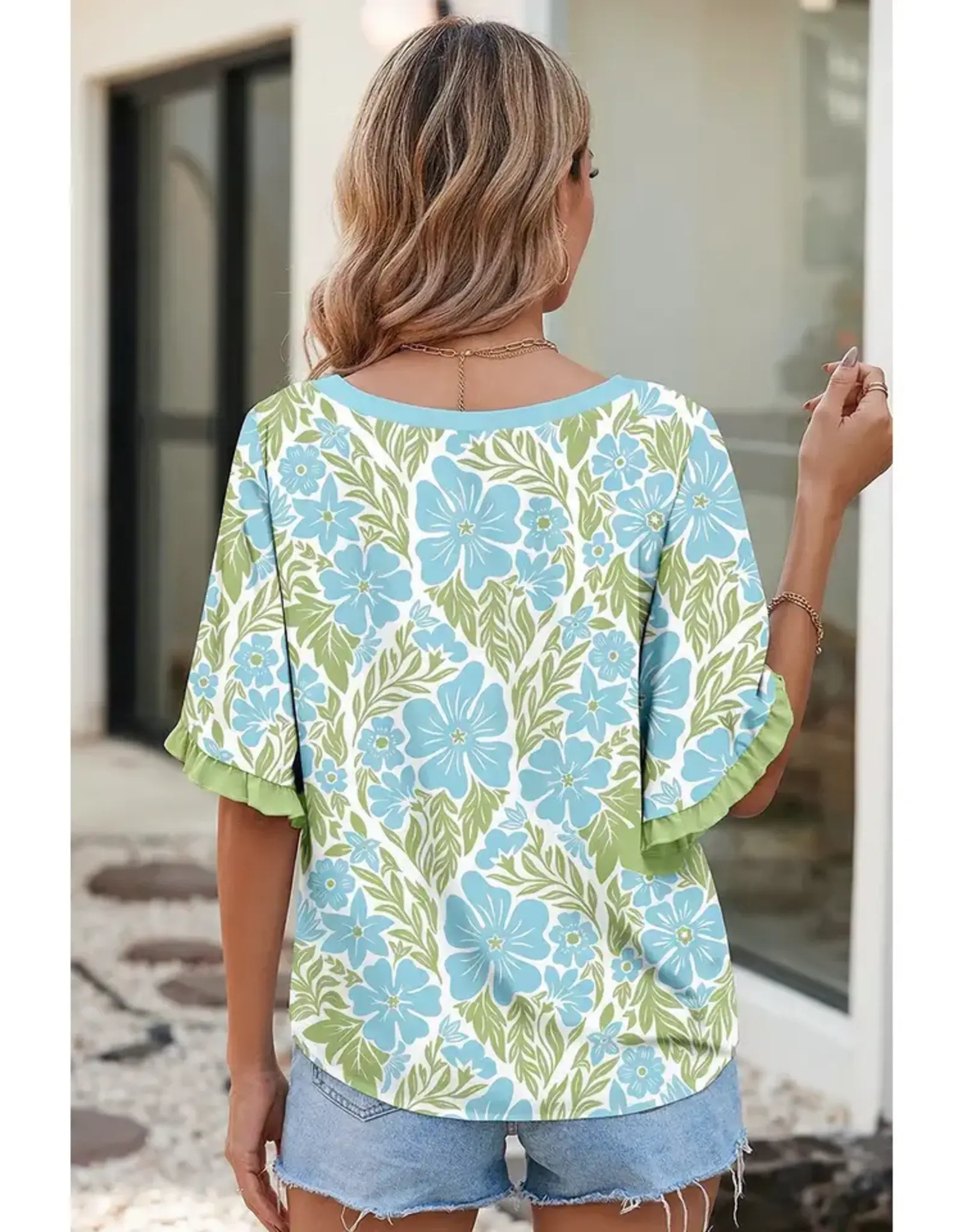 Francie Floral Print Turquoise Top