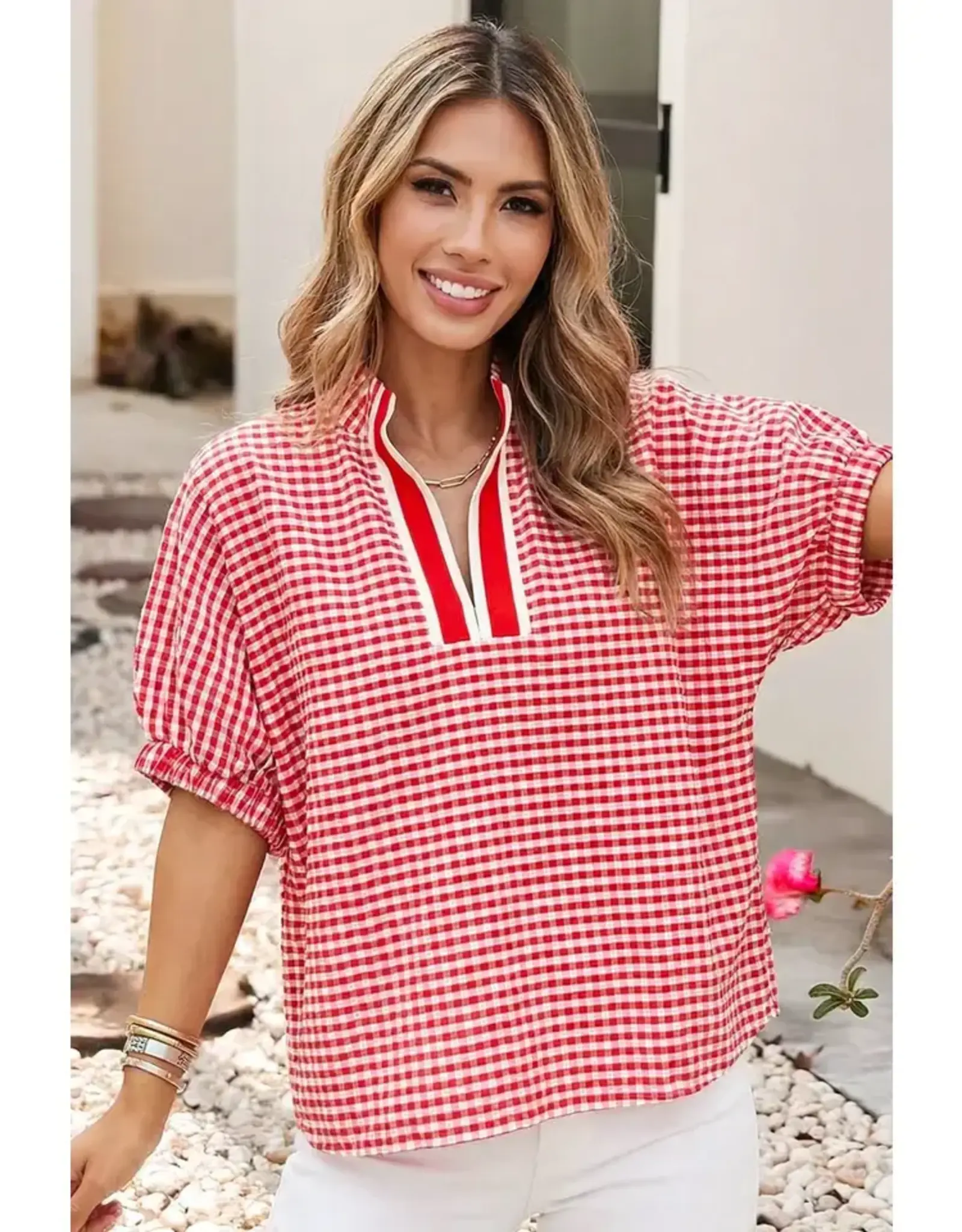 Poppy Red Gingham Top