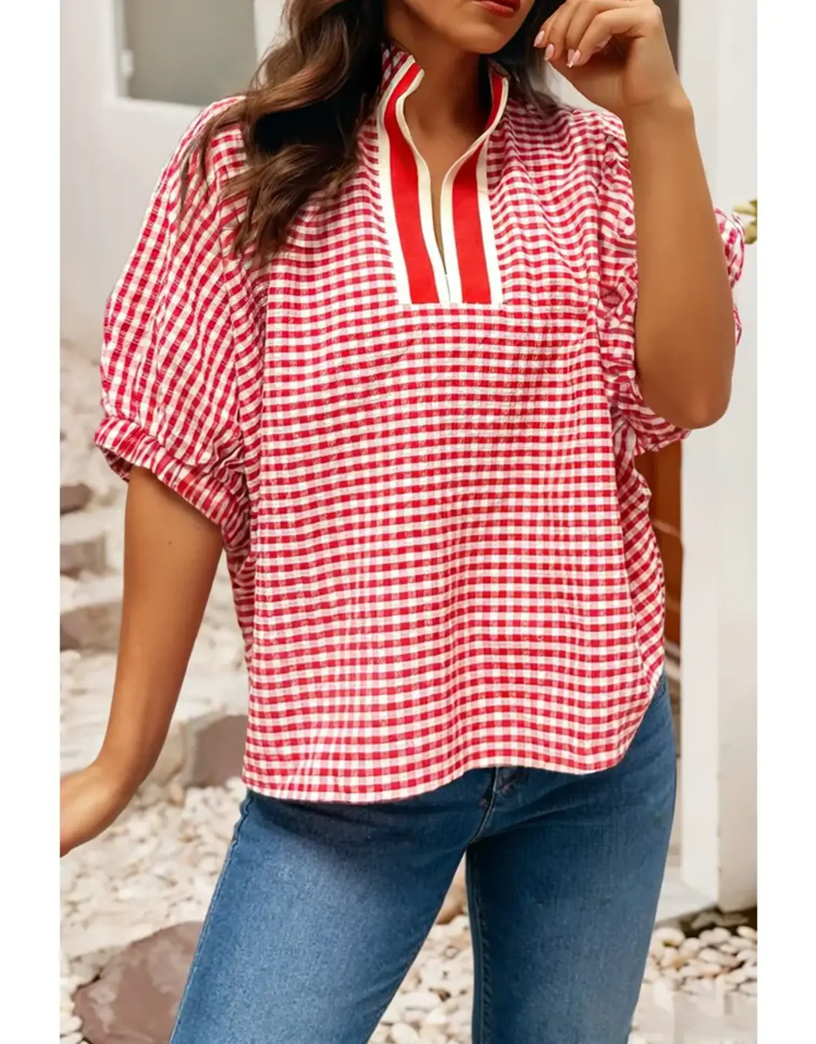 Poppy Red Gingham Top