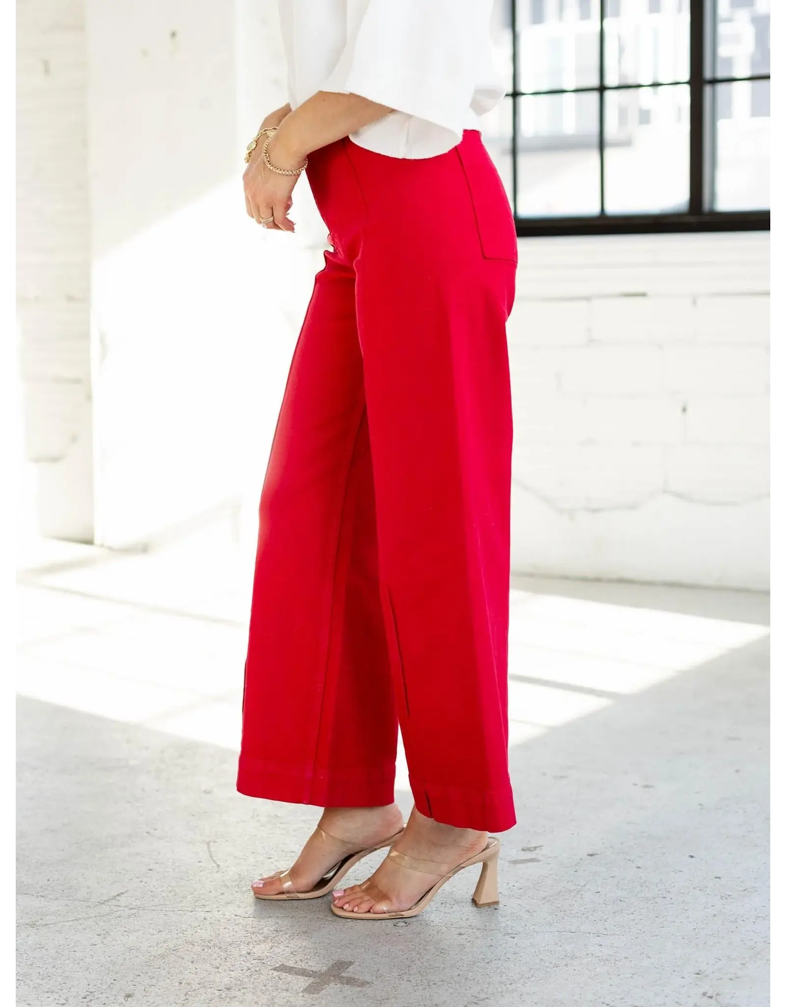 Mariam Cornell Red Wide Leg Ankle Jeans