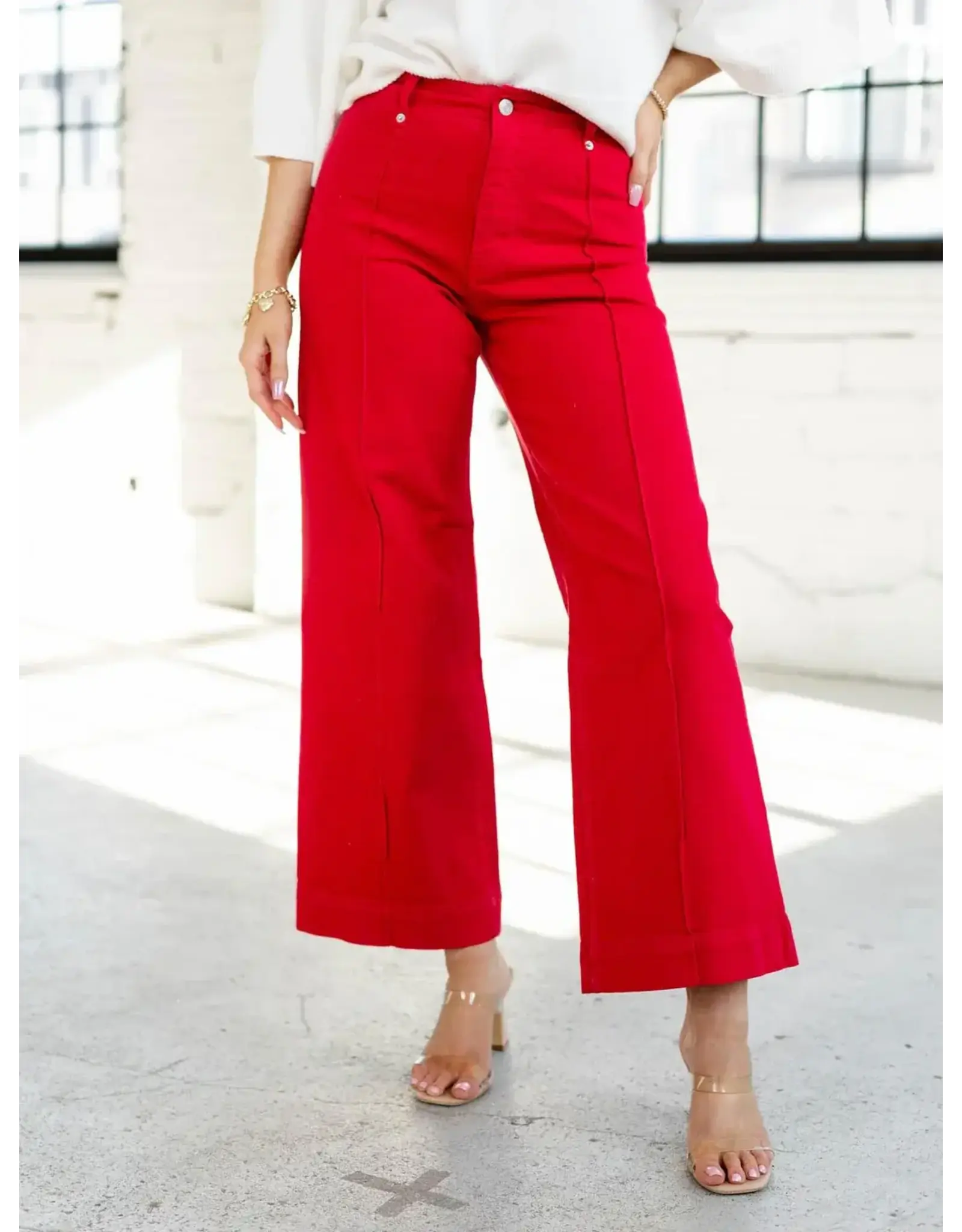 Mariam Cornell Red Wide Leg Ankle Jeans