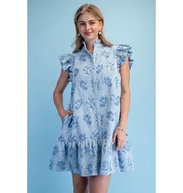 Bonnie Embroidered Button Down Dress Sky