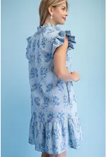 Bonnie Embroidered Button Down Dress Sky