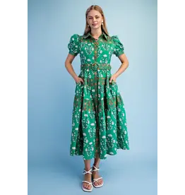Chloe Midi Shirt  Dress Green Floral Mix