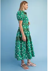 Chloe Midi Shirt  Dress Green Floral Mix