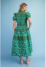 Chloe Midi Shirt  Dress Green Floral Mix
