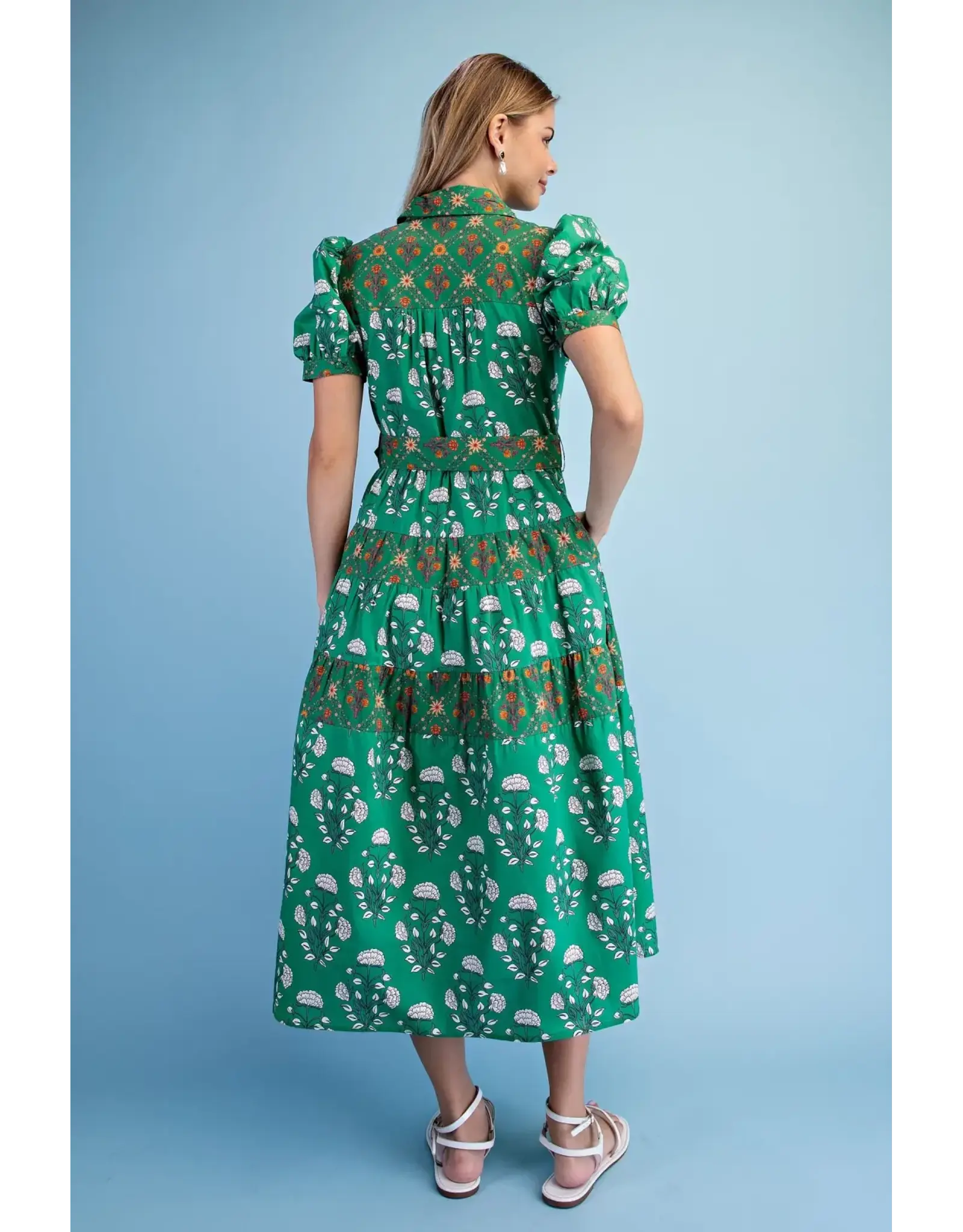 Chloe Midi Shirt  Dress Green Floral Mix