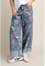 Maeve Floral Print Wide Leg Cuffed Jeans
