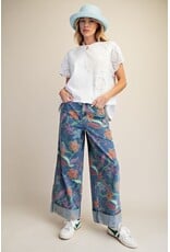 Maeve Floral Print Wide Leg Cuffed Jeans