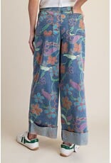 Maeve Floral Print Wide Leg Cuffed Jeans