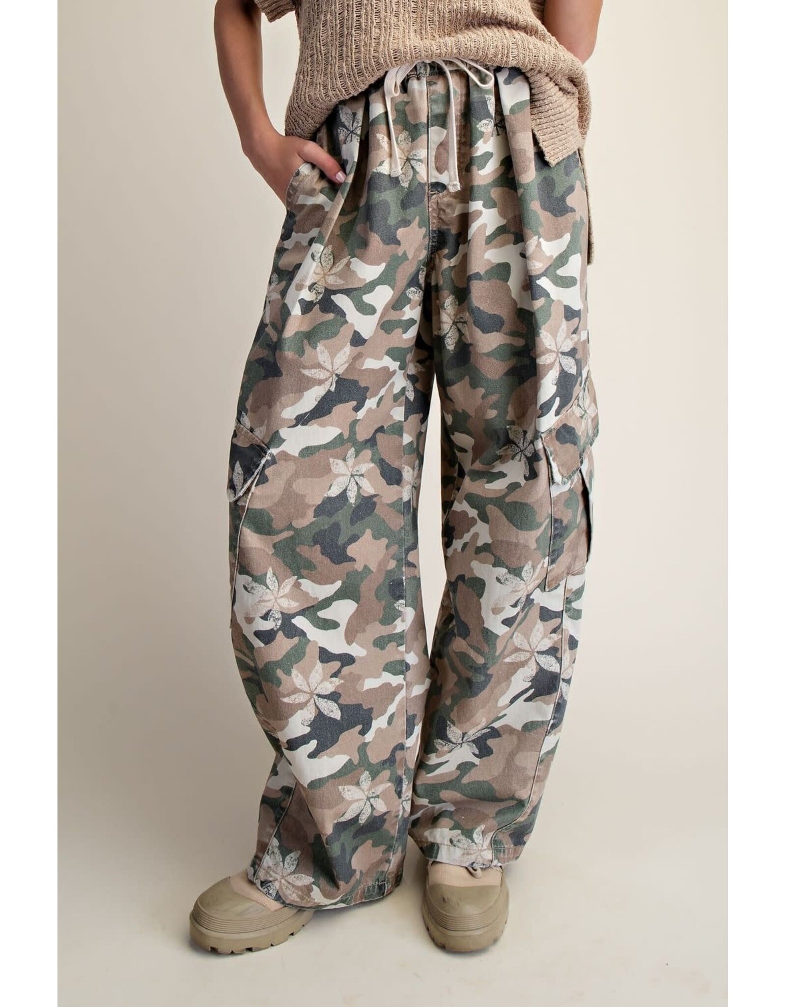 Camouflage Print Washed Twill Cargo Pants