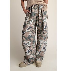 Camouflage Print Washed Twill Cargo Pants