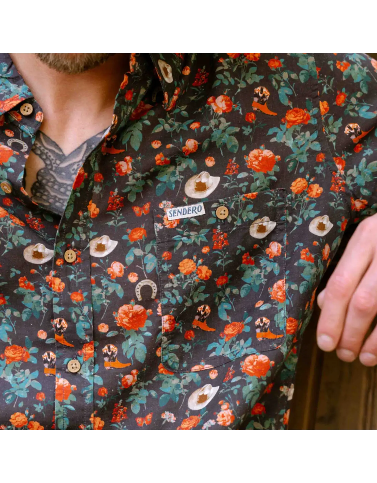 Sendero City Slicker Button Up Short Sleeve Desert Rose Charcoal