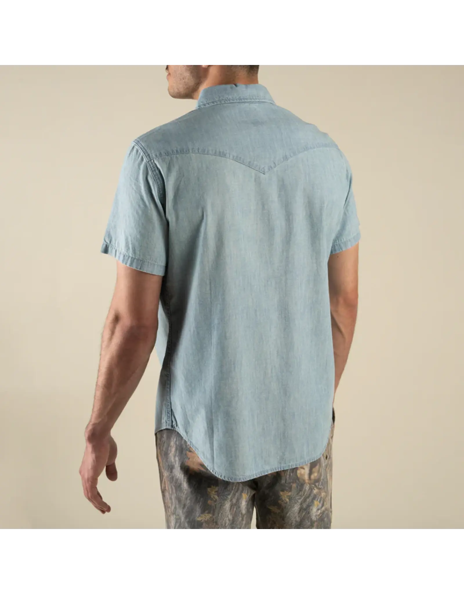 Sendero Wyatt Pearl Snap Short Sleeve Denim Shirt Washed Indigo