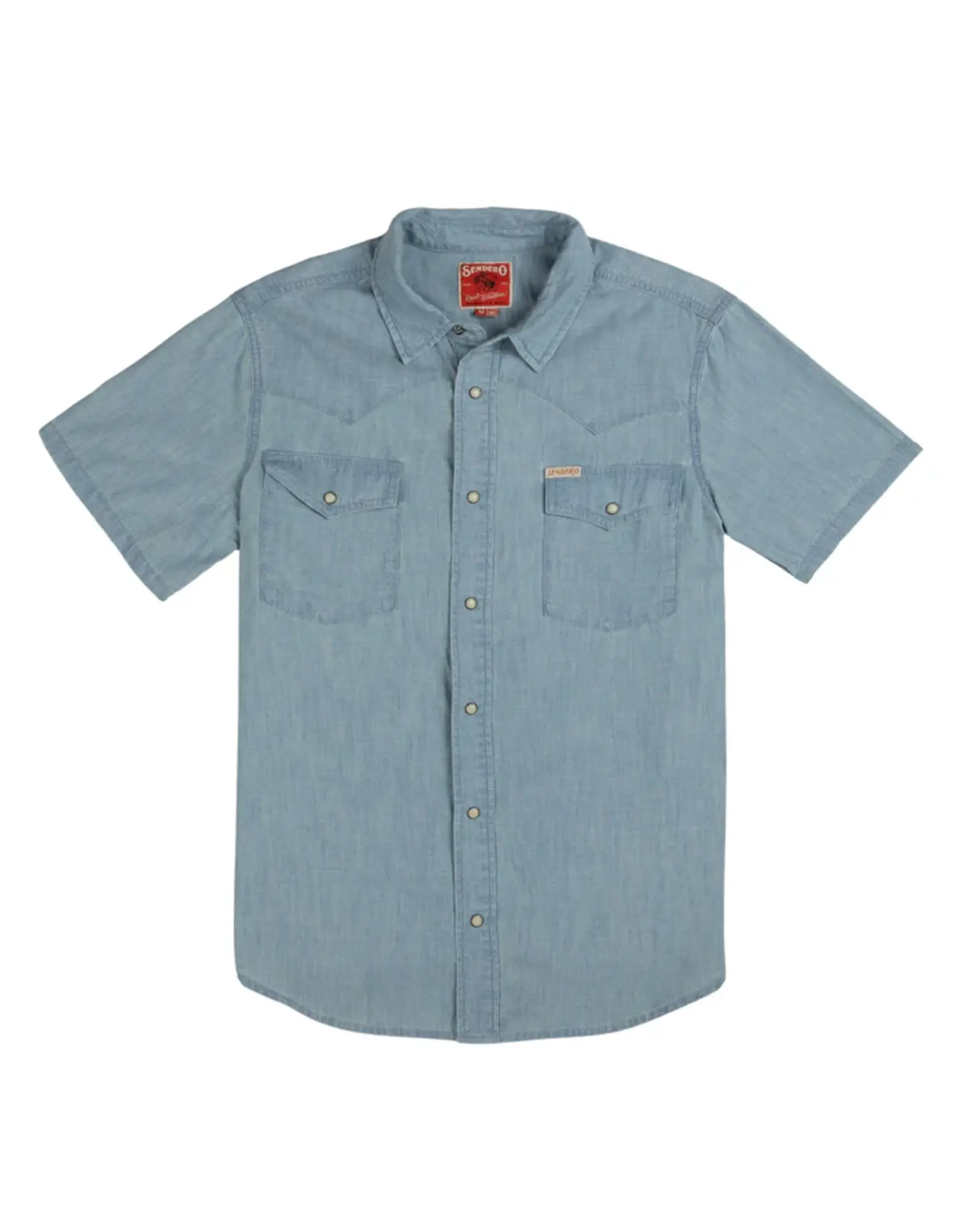 Sendero Wyatt Pearl Snap Short Sleeve Denim Shirt Washed Indigo