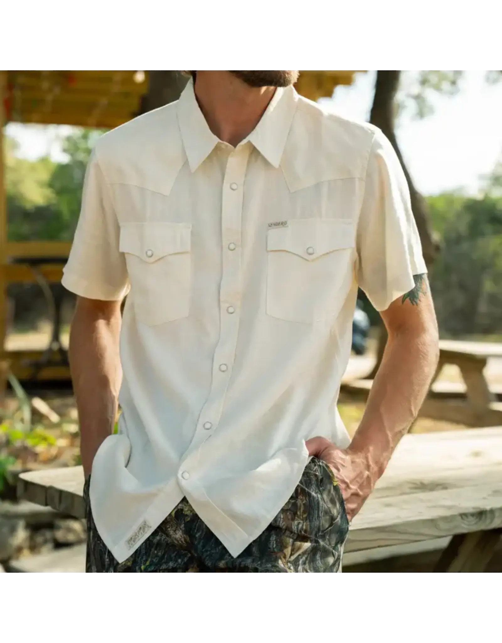 Sendero Wyatt Pearl Snap Short Sleeve Denim Shirt Antique White
