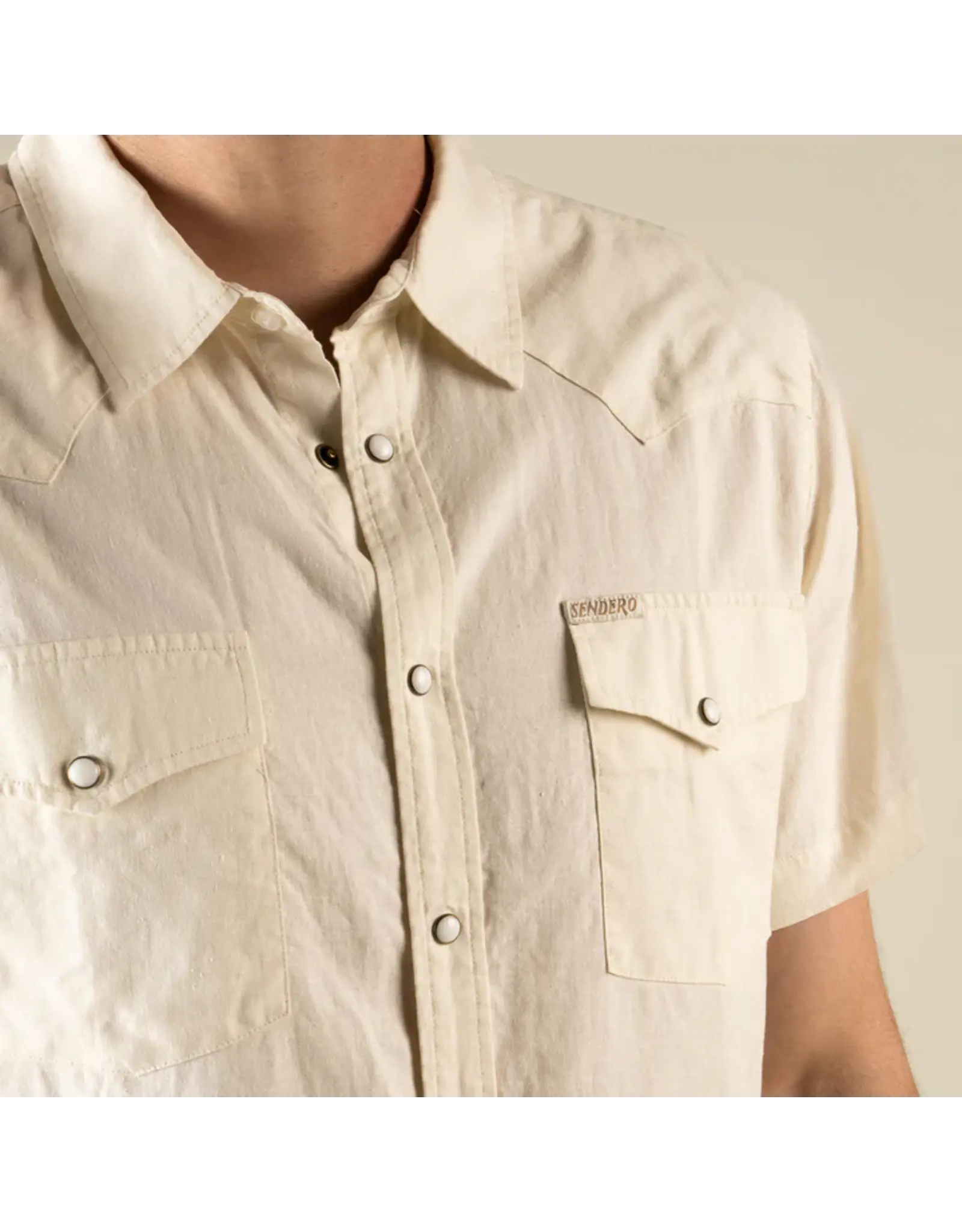 Sendero Wyatt Pearl Snap Short Sleeve Denim Shirt Antique White