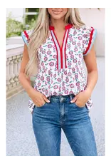 Sunflower Contrast Trim V-Neck Flutter Sleeve Blouse