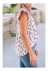 Sunflower Contrast Trim V-Neck Flutter Sleeve Blouse
