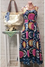 Luciana Navy Multi-Print Belted Tank Dress