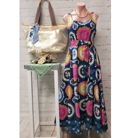 Luciana Navy Multi-Print Belted Tank Dress